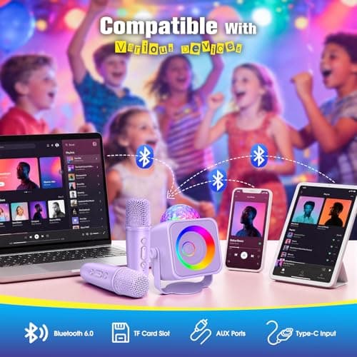 Disco Light Kids Karaoke Microphone: Girls Birthday Gifts Toys for 4 5 6 7 8 9 10 11 12 Year Old Party Lights Stand Bluetooth Karaoke Machine Girl Portable Kids Microphone with Speaker Home Party - Thumbnail 6