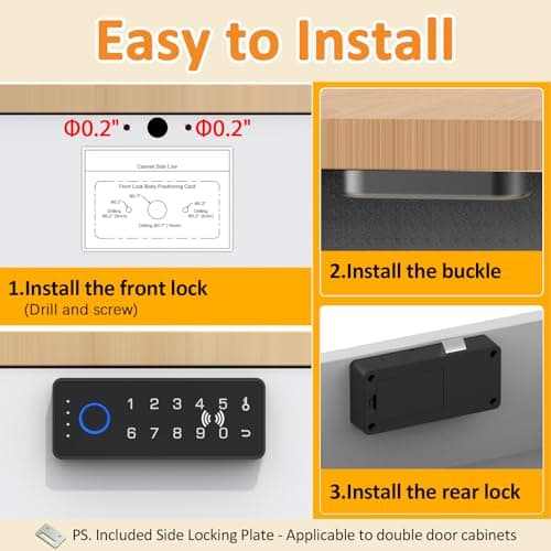 Bestkid Childproof Smart Cabinet Lock with Fingerprint and Passcode, Liquor File Cupboard Drawer Lock RFID NFC APP Control Black Horizontal - Thumbnail 5