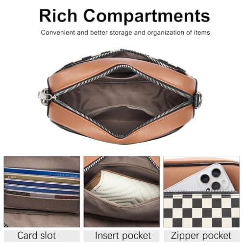 CLUCI Checkered Crossbody Bag for Women,Vegan Leather Shoulder Handbags,Purses for Women with Adjustable Wide Strap - Thumbnail 4