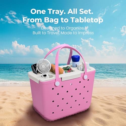 ZYTONGMAO Tote Topper Tray Accessories for Bogg Bag Large Only – Waterproof EVA Table Top Organizer Lid with Cup Holder, Snack, Phone & Drink Holders for Beach, Pool, Picnic, Travel (White) - Thumbnail 5