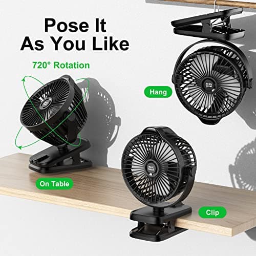 Minthouz Clip on Fan - 720° Rotation Portable Small Fan with LCD Digital Display, 8000mAh Low Noise Desk Fan for Outdoor Camping/Stroller/Home/Office - Thumbnail 5