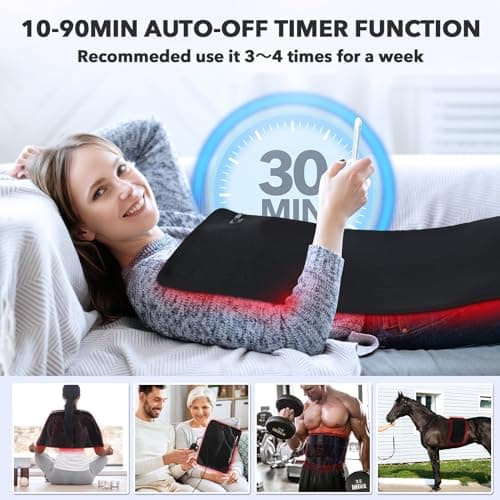 Red Light Therapy for Body, 31.5" * 11.8" Red Light Therapy Pad, Dual Chip Grade 360 LEDs 660nm & 850nm Infrared Light Therapy for Body Back Waist Shoulder Knee Joint Pain Relief, Gift for Women Men - Thumbnail 4