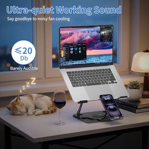 Laptop Cooling Pad with Detachable Fan & Cooler, 2-in-1 Laptop & Phone Stand, Adjustable Angle, 360° Rotatable Base, Carbon Steel, Ultra-Quiet & Super Sturdy for Laptop (Black) - Thumbnail 6