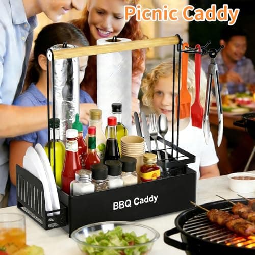 LELOCLE Grill Caddy BBQ Organizer for Outdoor Grill with 2 Paper Towel Holders, Picnic Condiment Utensil Organizer for Outdoor Cooking, RV, Camping Essential, Camper Must Haves, Gifts for Men - Thumbnail 4