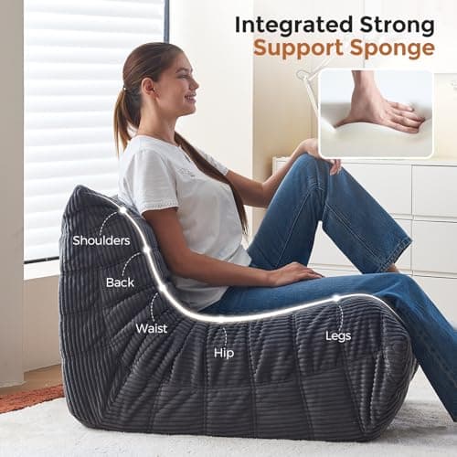 Ayovoch Bean Bag Chairs for Adults, Giant Bean Bag Chair, Memory Foam Beanbag Chair, Bean Bag Sofa for Living Room, Dorms, Apartments, Reading Corner (Gray Corduroy) - Thumbnail 3