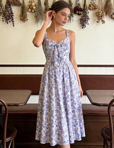 Belle Poque Summer Dresses for Women 2026 Tie Front Dress Beach Wedding Guest Dress Floral Sundress with Pockets (Purple,XL) - Thumbnail 4