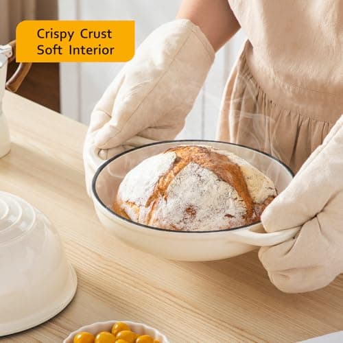Velaze Enameled Cast Iron Dutch Oven for Bread Baking,5 QT Bread Oven Pot with Dome Lid for Crispy Artisan Bread & Bakery-Style Homemade Loaves(White) - Thumbnail 2