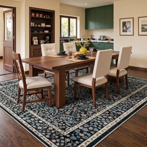 Lofus Black Area Rug 9x12, Washable Large Living Room Rugs Non Slip Low Pile, Boho Floral Carpet for Kitchen Bedroom Dining Room Nursery Home Office, Vintage Farmhouse Forest-Themed Area Rugs - Thumbnail 2