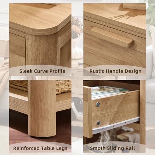 Joaxswe Farmhouse Night Stand Set of 2 with Charging Station, Natural - Thumbnail 5