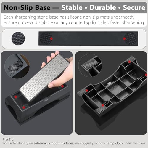 Diamond Sharpening Stone Set & Knife Sharpener Whetstone Kit, Double-Sided 400/1000 Grit Plate with Non-Slip Base & Angle Guide, Portable 3000 Grit Honing Tool for Kitchen Ceramic Knives - Thumbnail 5