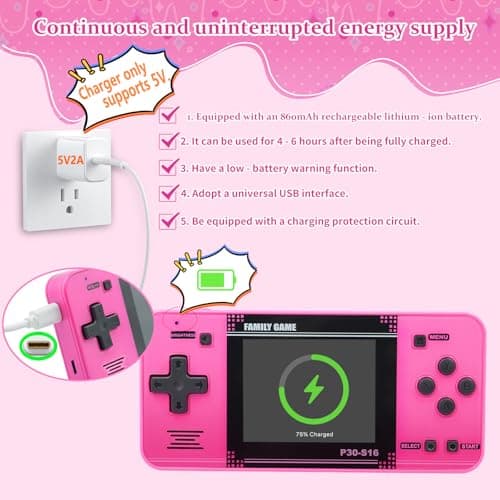 Handheld Game for Kids -Preloaded 220 Retro Video Games, Portable Gaming Player with Rechargeable Battery 3.0" LCD Screen, Mini Arcade Electronic Toy Gifts for Boys Girls (Red) - Thumbnail 3