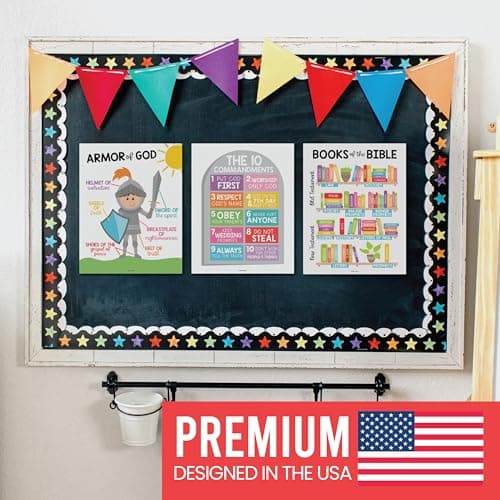 Hadley Designs Sunday School Decorations for Classroom – 9 Bible Posters for Kids, 11x14in Books of the Bible Poster, 10 Commandments, Fruits of the Spirit & More – Rainbow Christian Classroom Decor - Thumbnail 3