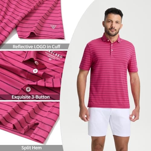 M MAELREG Polo Shirts for Men Quick Dry Stretch Striped Dress Business Shirts Short Sleeve Outdoor Golf Shirt - Thumbnail 3