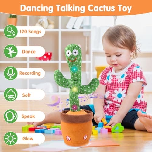 Dancing Cactus Toy for Baby Toddler, Talking Cactus Colorful Glowing Repeating What You Say, Singing Toys 120 Pcs Songs for Baby Gifts - Thumbnail 2