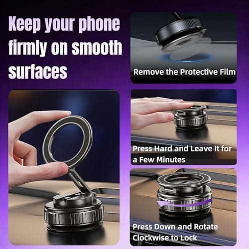 GEYUTHS Magnetic Vacuum Car Phone Holder with Strong Suction Cup 360° Adjustable Foldable Phone Mount Portable Phone Holders for Your Car/Gym/Mirror Mount for iPhone & Android - Thumbnail 6