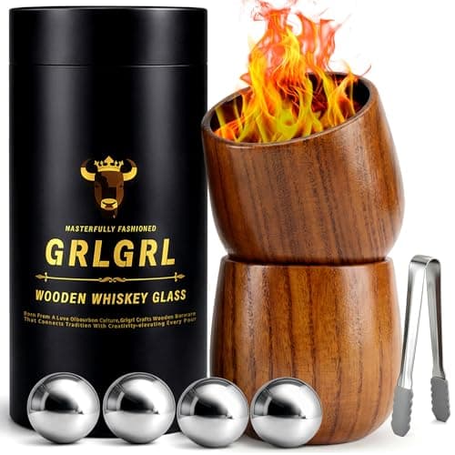 GrlGrl Charred Wooden Whiskey Glasses, Gifts for Men Old Fashion Bourbon Drinking Collins Cup, Perfect Presents for Dad, Boy Friend, Husband, Brother or Whiskey Lovers, 2 pack - Image 1