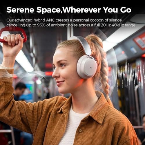 havit Noise Cancelling Headphones Over Ear, Wireless Bluetooth Headphones with 132H Playtime, Fast Charge 5 Min=5H, Foldable, Dual Device, with Mic for Travel Work Office, Gray - Thumbnail 2