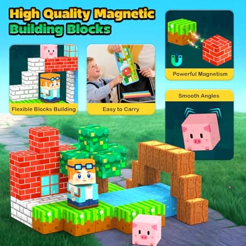 Magnetic Blocks Kids Travel Toys with Portable Metal Tin – Montessori Building Blocks STEM Magnet Magnetic Tiles Toddler Kids Toys for 3+ Year Old Boys & Girls, Classroom Must Haves Creative Gift - Thumbnail 2