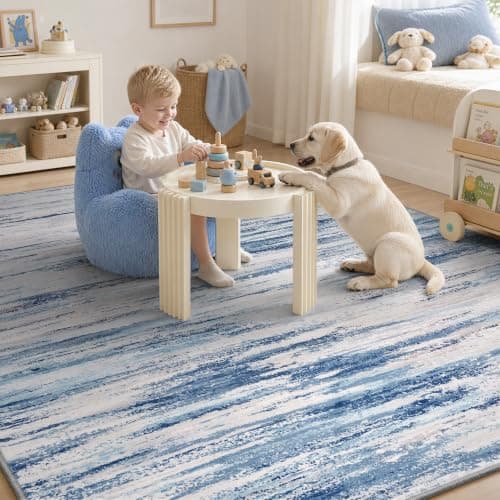 tchdio 5x7 Area Rugs for Living Room, Machine Washable Rug Modern Abstract Area Rug, Non Slip Rugs for Bedroom Rug, Soft Indoor Carpet for Living Room Office Dorm, Blue - Thumbnail 5