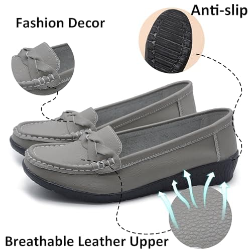 HAJINK Women Loafers Flexible Breathable Slip-On Comfortable Sole Ladies Shoes for Walking (Grey,7.5) - Thumbnail 4