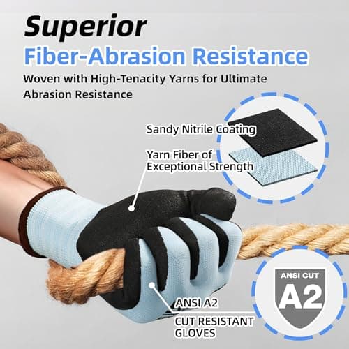 Schwer 12 Pairs Safety Work Gloves with Sandy Nitrile Coating, Extreme Fiber-Abrasion Resistance(Level 6-Certified) Heavy Duty Working Glove with Grip for Men Women, A2 Cut Glove, for Construction, L - Thumbnail 2