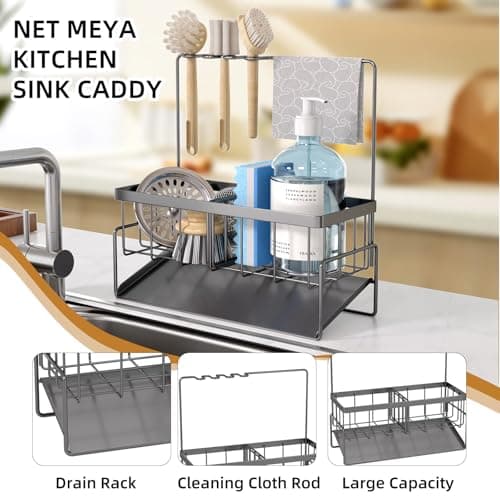 NAT MEYA Sponge Holder for Kitchen Sink,Stainless Steel Sink Caddy with Dish Brush Holder,Kitchen Sink Organizer Countertop Sink Holder for Kitchen Sink Organizer - Thumbnail 3