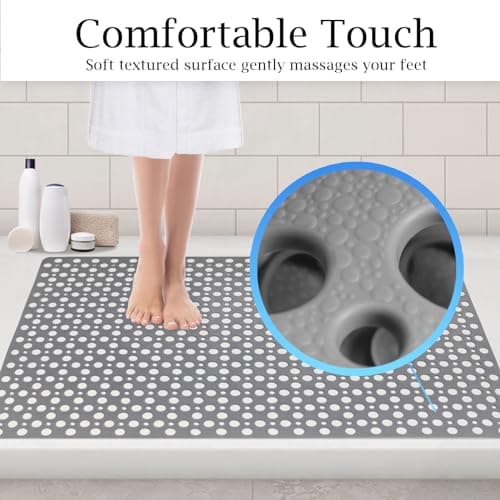 Tiamo Non Slip Large Shower Mat 35.4"*23.6", TPE Bath Mats for Inside Outside Shower,Extra Large Bathtub Mat with Suction Cups and Big Drain Holes - Thumbnail 2