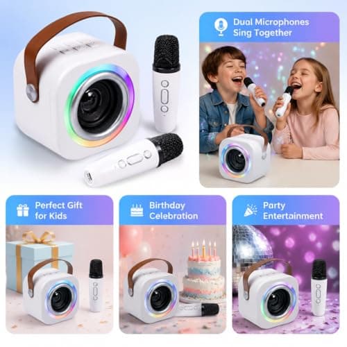 Mini Karaoke Machine for Kids with 2 Wireless Mics,TOP Singing Toys Birthday Gifts Ideas for Girls Ages 3,4,5,6,7,8,9,10,11,12+ Years Old,Great Gift Ages Girls,Boys Trend Party - Thumbnail 5