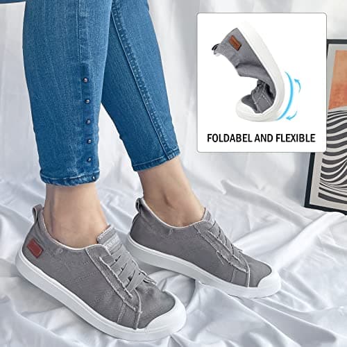 JENN ARDOR Women's Canvas Sneaker Slip-ons Loafers Shoes for Womens Fashion Casual Canvas Round Toe Soft Comfortable Walking Flats Light Grey - Thumbnail 2