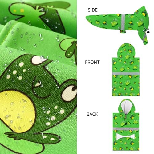NACOCO Large Dog Raincoat Adjustable - Pet Frog Water Proof Clothes Lightweight Rain Jacket Poncho Hoodies with Strip Reflective Green (M, Green Frog) - Thumbnail 2