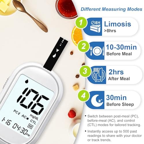 Glucose Monitor Kit – All-in-One Blood Sugar Monitor with 100 Test Strips & Lancets, High Accuracy Glucose Monitor, Large Bright Screen, PC/AC/CTL Mode, No Coding, Diabetes Testing Kit for Home - Thumbnail 5