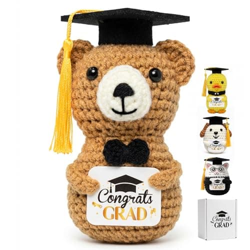 NIUBEHOHO Graduation Crochet Bear Graduation Gifts - Handmade Brown Bear with Congrats Grad Crad Graduation Box Mesh Bag for Him Her College Classmates Graduate You Did It Gift - Image 1