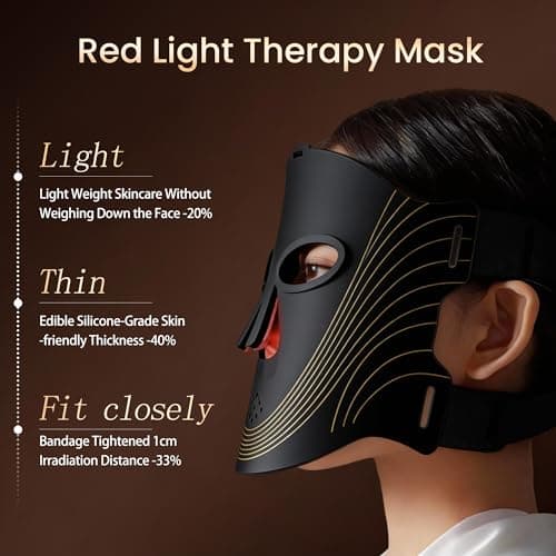 Red Light Therapy Mask for Face, Led Face Mask Light Therapy with 2000mAh Rechargeable Remote, LED Face Mask for Radiant Glow at Home, Black - Thumbnail 2