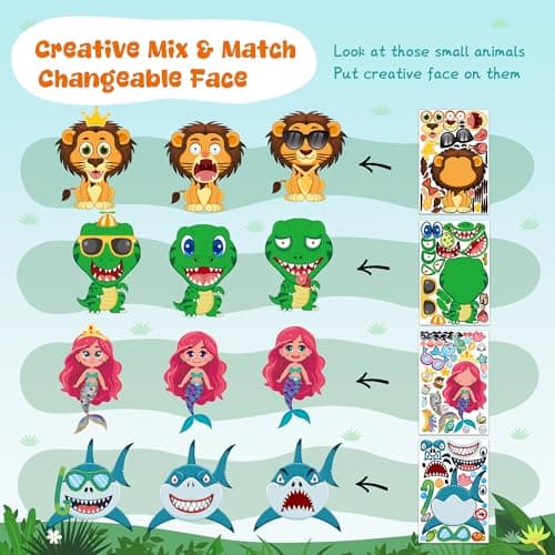 Stickers for Kids - 48 Sheets 8.6" X 5.8" Party Favors Animal Make a face Stickers Crafts Goodie Bags Stuffers Activities Gifts for Kids Toddler Grandkids Birthday School Classroom Supplies - Thumbnail 6