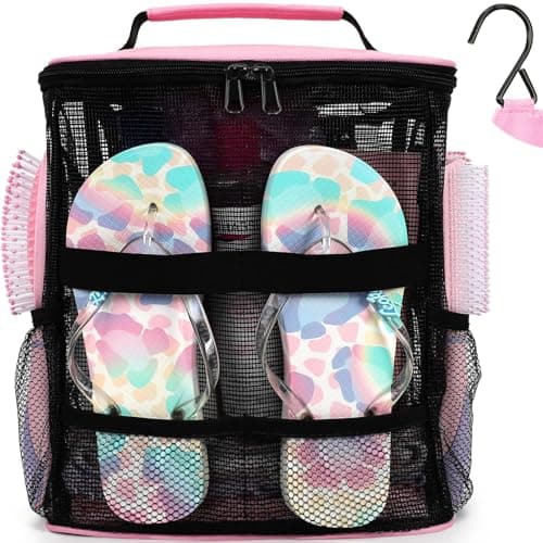 Mesh Shower Caddy,Portable Hanging Travel Toiletry Bag Dorm Room Essentials for College Students Girls,Large Makeup Organizer for Full-Sized Toiletries,Travel Essentials for Women Girls Camping Beach - Image 1