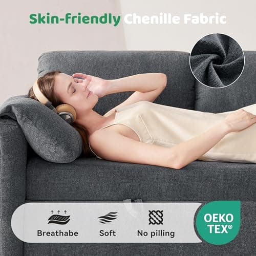 Tbfit 83'' Pull Out Sofa, 3 in 1 Sleeper Sofa Couch with USB & Storage Chaise, Comfy Sofa Bed with Pull Out Bed, Convertible Sleeper Sofas for Living Room, Small Spaces, Dark Gray - Thumbnail 3