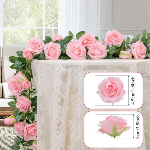 U'Artlines 3 Pack Artificial Pink Rose Vines Floral Garlands Total 19.5 Ft Fake Vine Silk Flower Garland for Indoor Outdoor Home Wedding Arch Garden Wall Decoration - Thumbnail 2