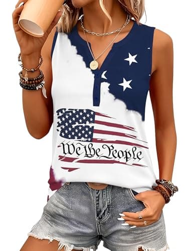 TCOT Women's Tank Tops Plus Size Sleeveless V Neck 4th of July American Flag Shirts Loose Casual Blouses for Women XXL - Image 1