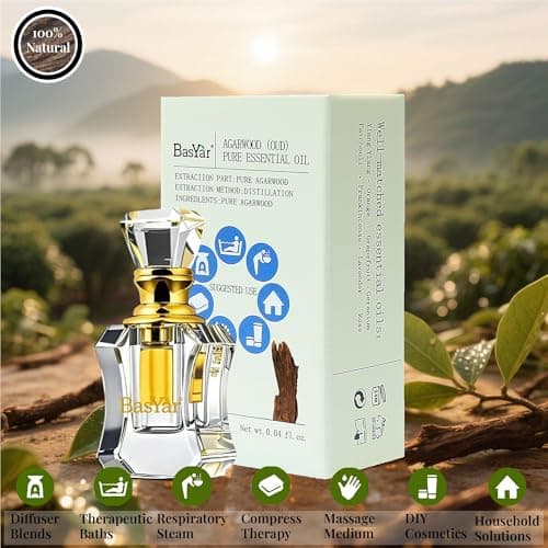 BasYar Hainan Agarwood (Oud) Essential Oil - 1ml Pure Steam-Distilled Taoist Oil in Transparent Crystal Bottle for Meditation, Focus & Luxury Fragrance - Thumbnail 2
