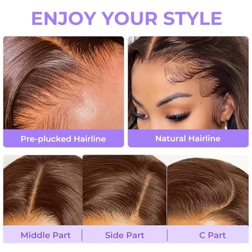Ilyrion 32Inch Chocolate Brown Human Hair Wig Pre Plucked 12A Brown Wig Human Hair 13X4 HD Transparent Lace Front Wig Human Hair with Baby Hair Body Wave Human Hair Wig Bleached Knot - Thumbnail 4