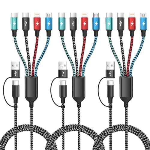 Travel 4 in 2 Multi Charging Cable, USB A/C Charging cords with Dual Type-C/Lightning/Micro USB, Universal iPhone Charger Cord for iPhone Series/Androids/Tablets, Multi Charger Cable (3Pack, 5FT) - Image 1