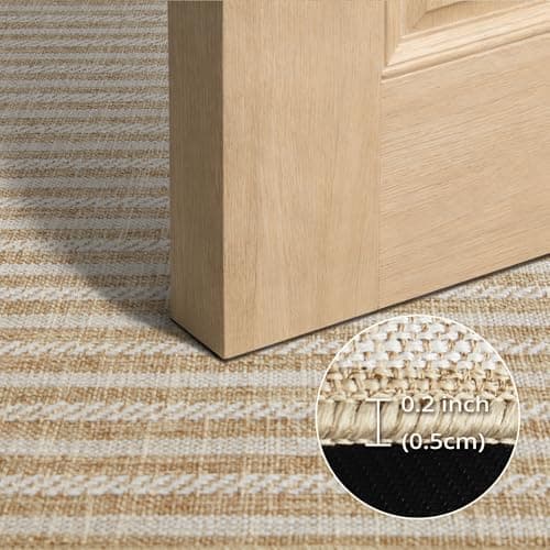 MatEssenz Washable Door Mat 2x3 ft, Inside Welcome Mat, Low Profile Entryway Rug, Neutral Striped Faux Linen, Non-Slip Mudroom & Back Door Mat, Pet Friendly, Khaki - Thumbnail 4