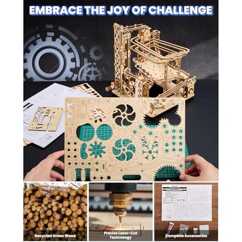 Uplike 3D Wooden Puzzles for Adults: 371pcs Wood Mechanical Marble Run Model Kits with Roller Coaster Building Set for Adults - 3D Brian Teaser Desk Toys Wooden Puzzles for Men Women Hobbies Gifts - Thumbnail 5