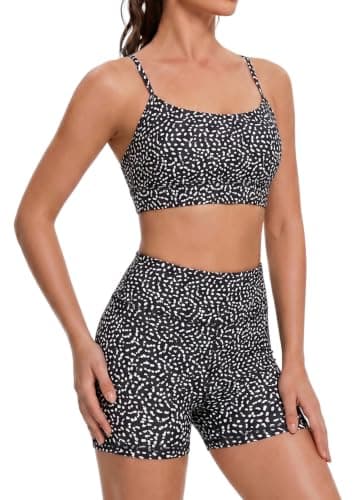 Womens Polka Dot Workout Set Two Piece Yoga Sets Padded Tank Tops and High Waisted Biker Shorts S