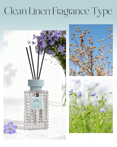 Hazioglen Reed Diffuser Set, Clean Linen Scented Home Fragrance Air Freshener for Bathroom Shelf Decor, 5.07 fl oz/150ml Essential Oil with Sticks - Thumbnail 6