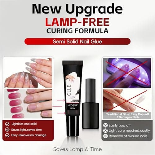 2 Sets Quick Drying 10g Semi Solid Nail Glue with 10ml Remover for Press On Nails Tips No Need for UV Lamp Long Lasting Fake Acrylic Nails Glue Gel - Thumbnail 4