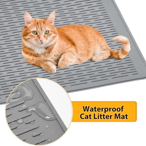 Colewin Large Cat Litter Mat 39x27 Inch, XL Waterproof Cat Mat for Litter Box with Raised Edges & Textured Surface, Washable Rubber Cat Litter Catcher Mat for Multiple Cats, Easy to Clean, Gray - Thumbnail 5
