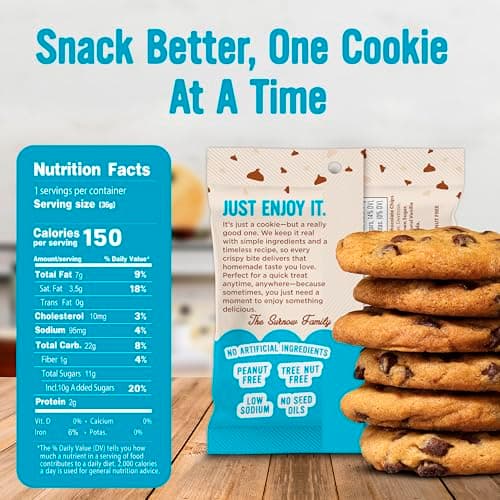 Cooper Street Snacks It's Just a Cookie - Thin & Crispy Butter Cookies, Nut, Soy & Seed Oil Free, School Safe For Kids Or Lunchbox For Adults - Chocolate Chip - 12 Pack (1.25oz) - Thumbnail 2