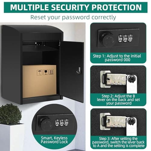 YITAHOME Outside Package Delivery Box with Coded Lock, 16.5x13.8x25.4 inch Lockable Anti-Theft Parcel Drop Box, Locking Mailbox for Outside Home Garden, Office, School - Thumbnail 2