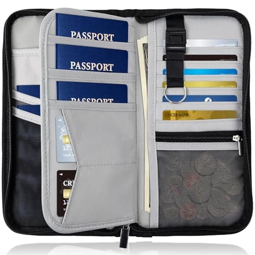 HOOMIL Family Passport Holder, Premium Travel Document Organizer Capacious RFID Passport Wallet, Supports 4-5 Passports, 9.8" x 5" - Black/Brown - Thumbnail 2